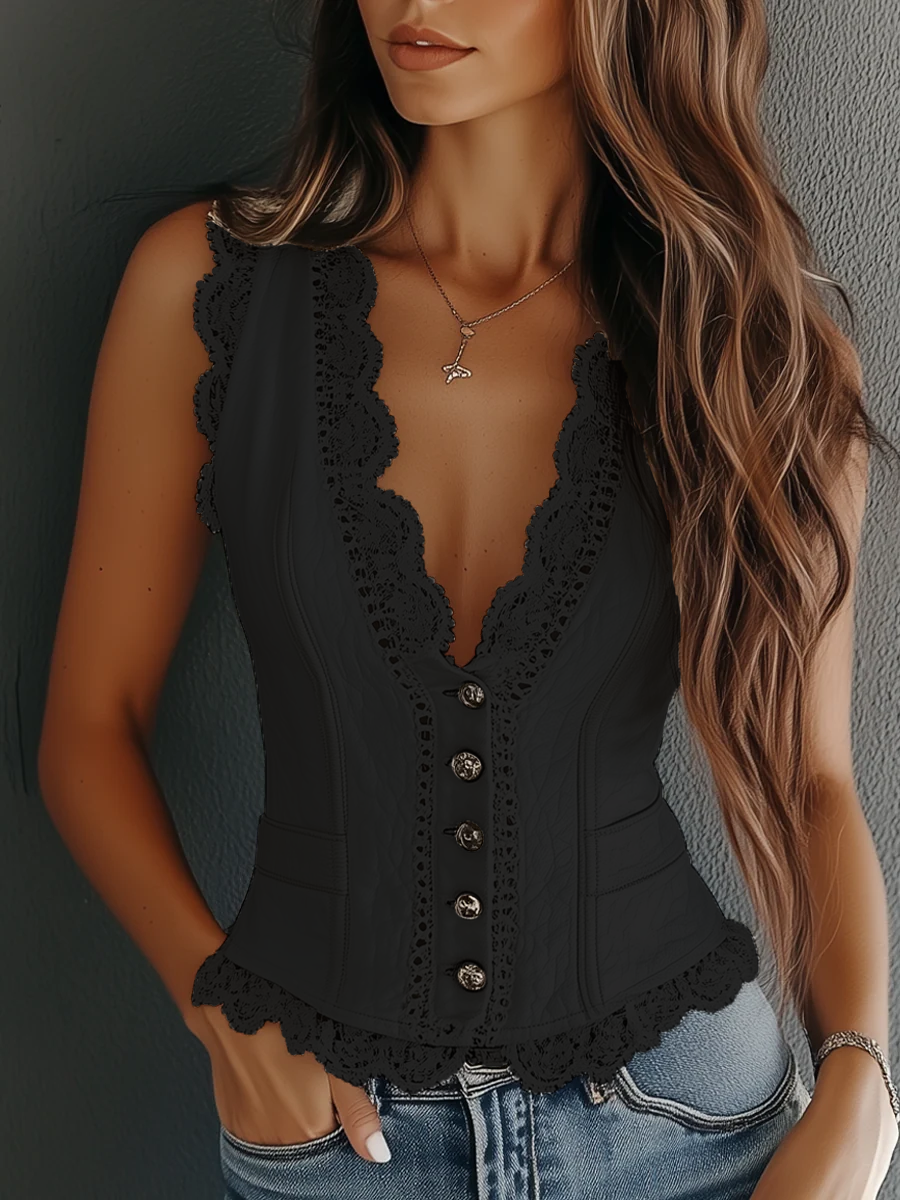 Damen-Spitzencorsagen-Top | V-Ausschnitt