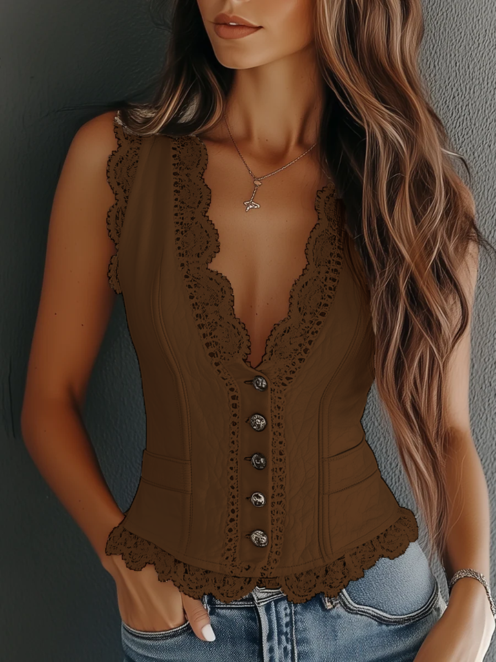 Damen-Spitzencorsagen-Top | V-Ausschnitt