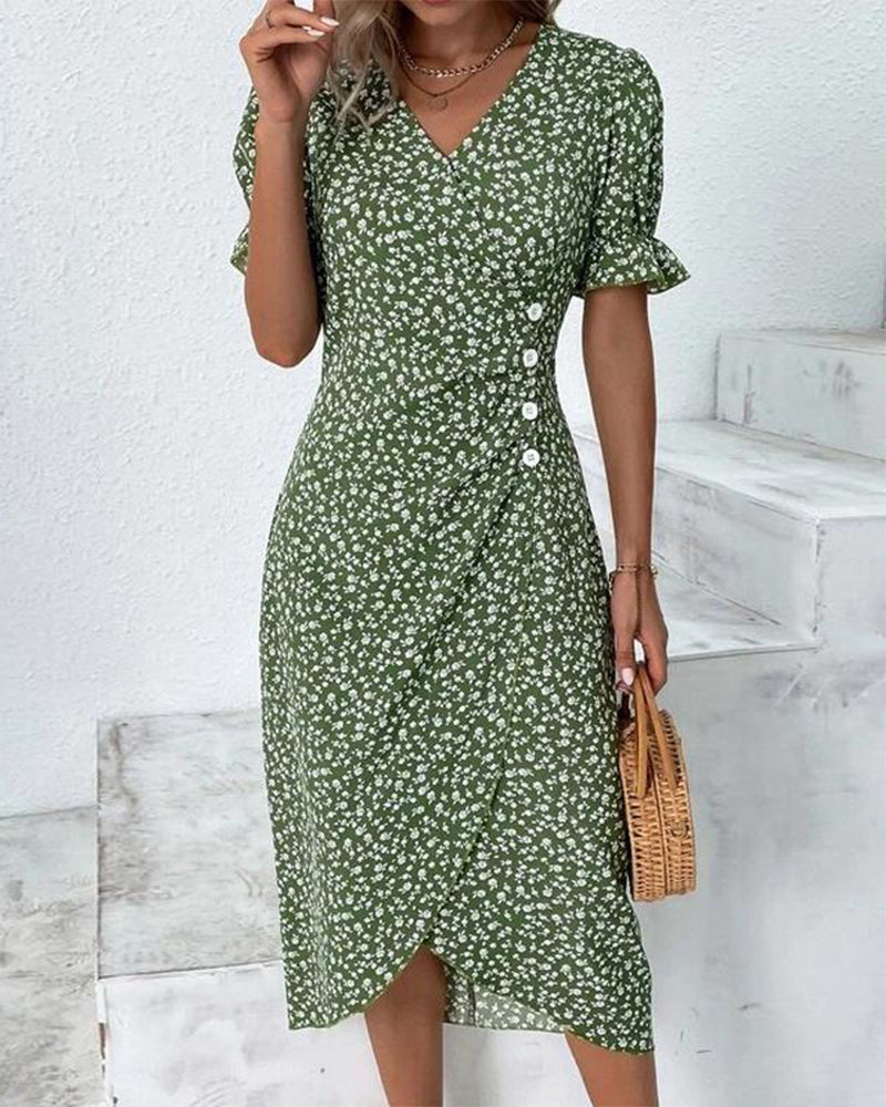 Damen Blumen Wickelkleid | Midi