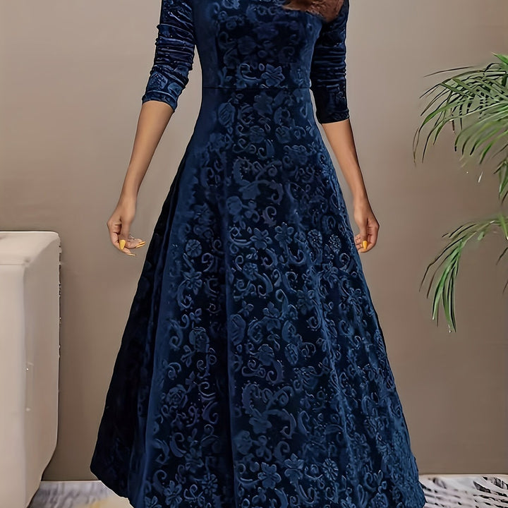 Women's Midi Dress with Long Sleeves | Floral Pattern