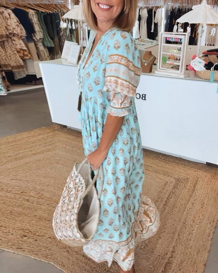 Damen Midi-Kleid mit Print | Boho