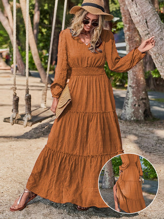 Damska Sukienka z Długim Rękawem | Warstwowa Maxi