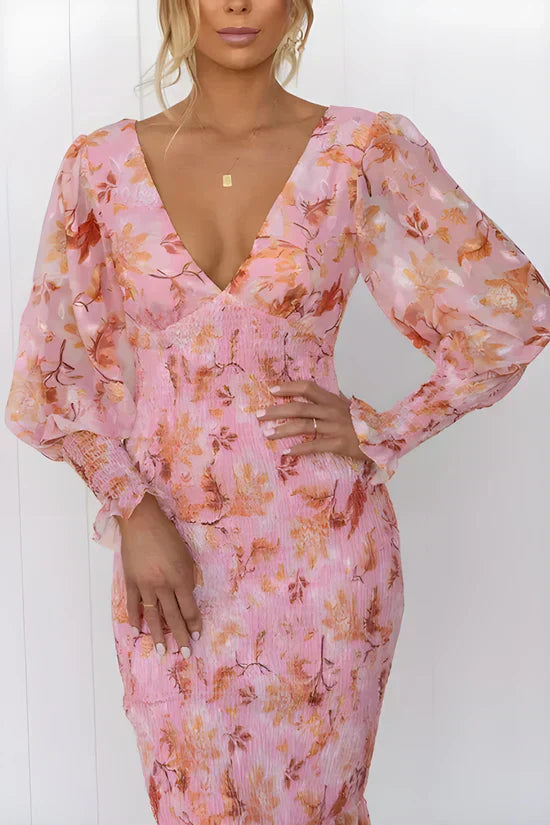 Damen Cocktailkleid mit Blumenmuster | Midi