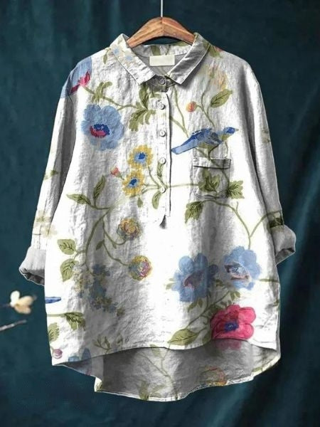 Damen Sommerbluse mit Blumenmuster | Kurzarm