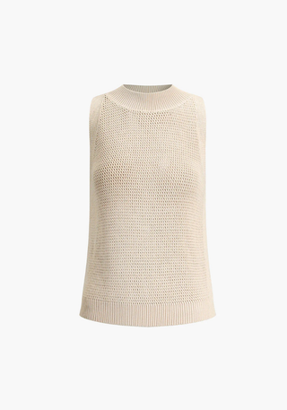 Damski Ażurowy Prążkowany Tank Top Dzianinowy | Bez Rękawów