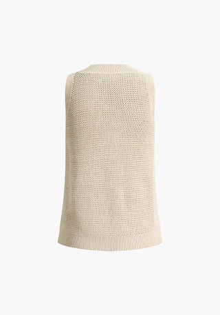 Damski Ażurowy Prążkowany Tank Top Dzianinowy | Bez Rękawów