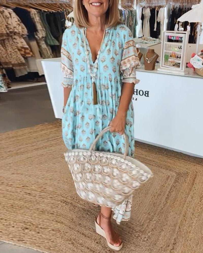 Damen Midi-Kleid mit Print | Boho