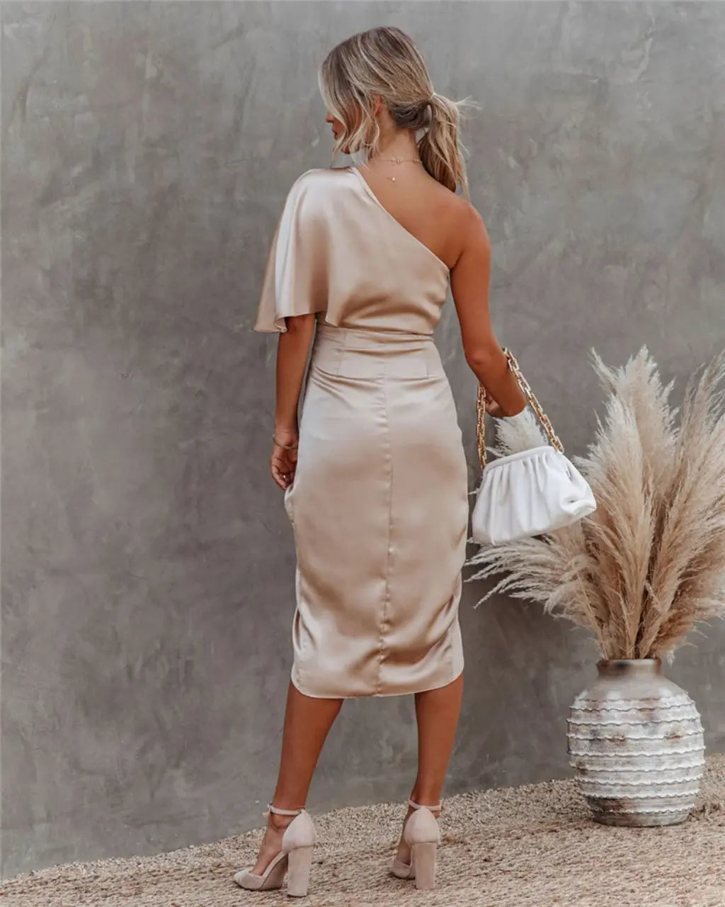 Damen Kleid Ein-Schulter | Midi
