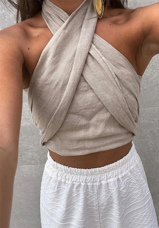 Damski Top Halter z Wiązaniem | Bez Rękawów