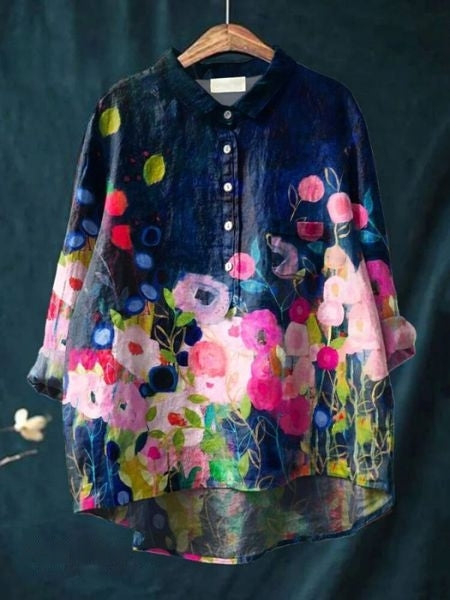 Damen Sommerbluse mit Blumenmuster | Kurzarm