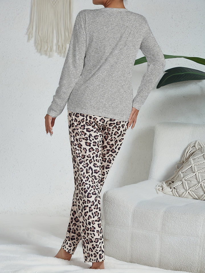 Damen Set Pyjama mit Leopardenmuster | Nachtwäsche und Hauskleidung