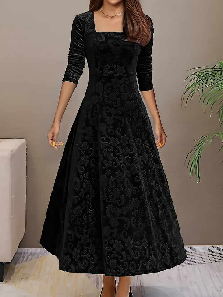 Women's Midi Dress with Long Sleeves | Floral Pattern