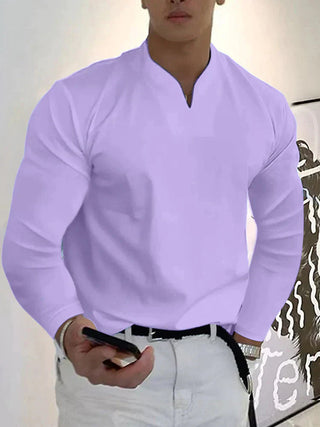 Męska koszula z długim rękawem, dekolt w serek | Slim Fit