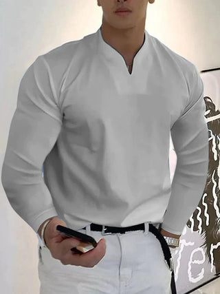 Męska koszula z długim rękawem, dekolt w serek | Slim Fit