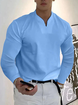 Męska koszula z długim rękawem, dekolt w serek | Slim Fit