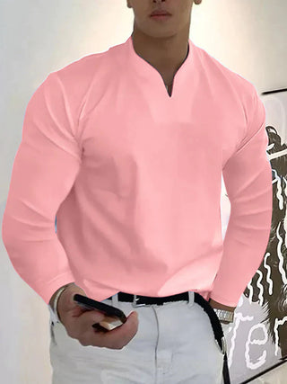 Męska koszula z długim rękawem, dekolt w serek | Slim Fit