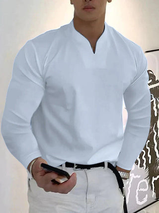Męska koszula z długim rękawem, dekolt w serek | Slim Fit