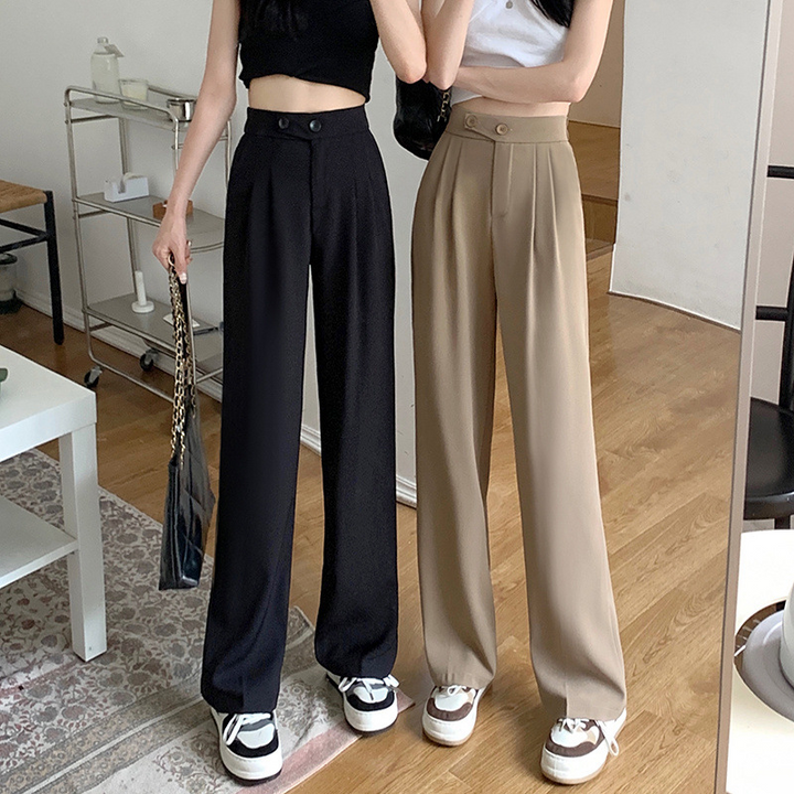 Damen Hose mit hohem Bund und weitem Bein | Gerader Schnitt