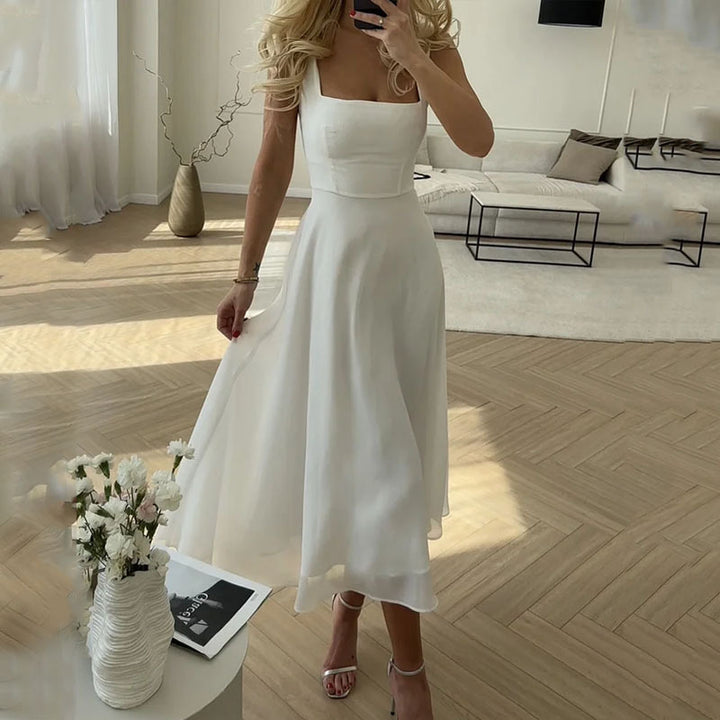 Damen Hochzeitskleid mit quadratischem Ausschnitt | Midi