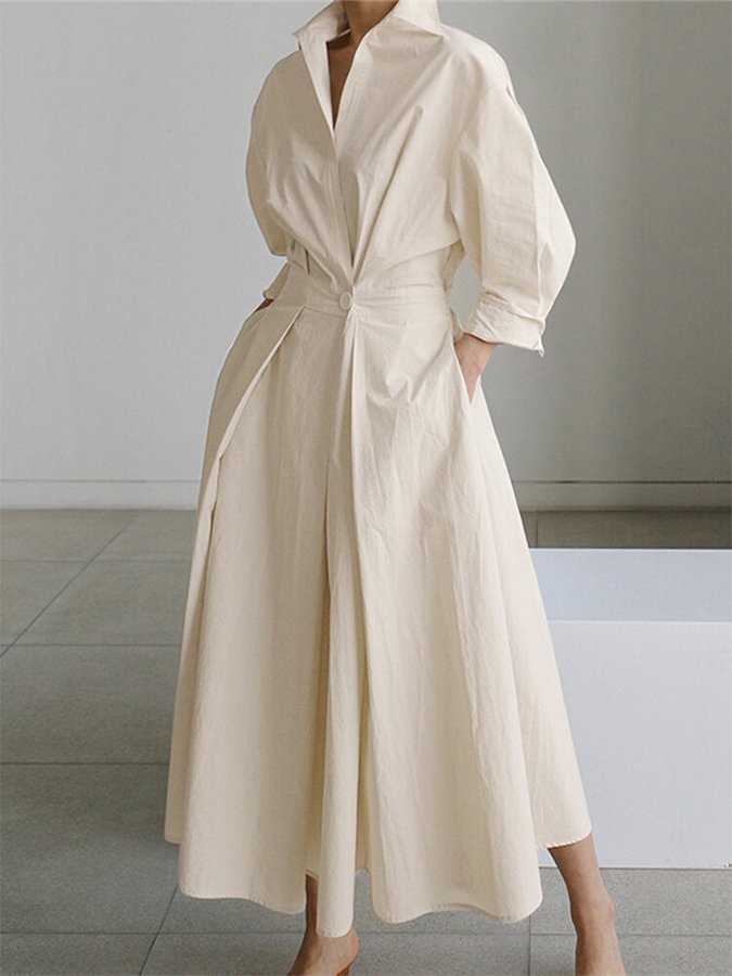 Damen Hemdblusenkleid mit langen Ärmeln | Maxi