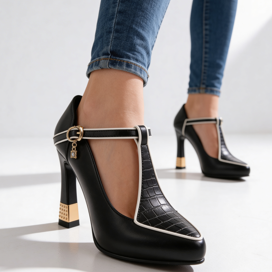 Damen Pumps mit T-Riemen | Blockabsatz