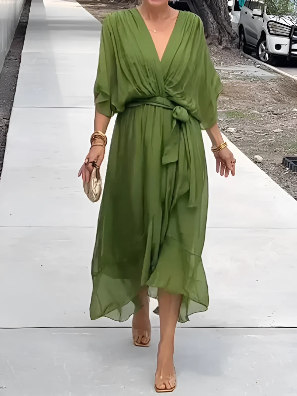 Vestido Feminino de Verão com Decote V | Midi