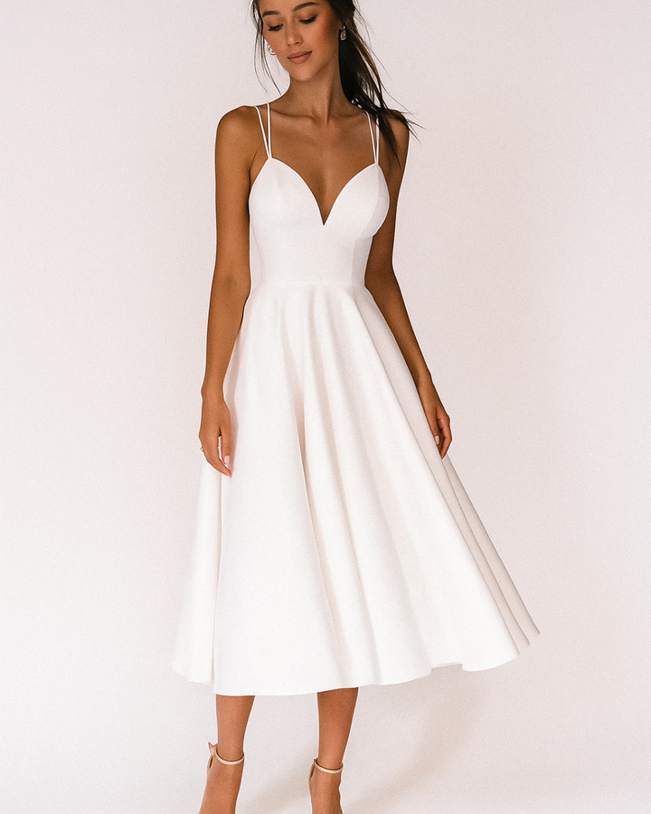 Damen Hochzeitskleid mit Trägern | Midi