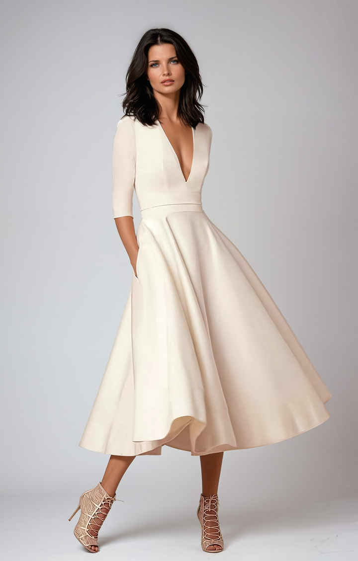 Damen Hochzeitskleid mit Langarm | Midi