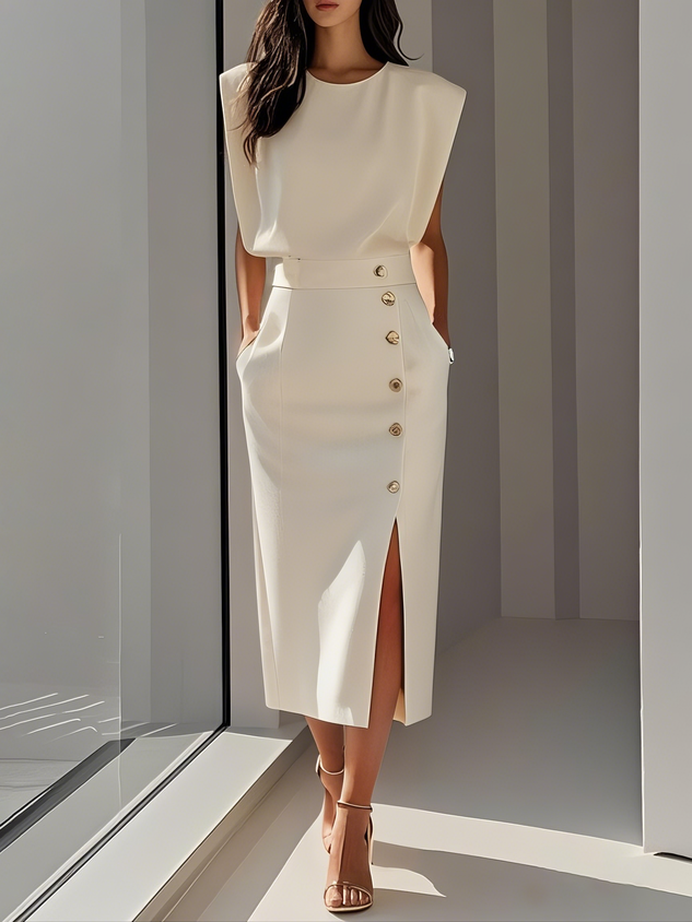 Damen Cocktailkleid Ärmellos | Midi