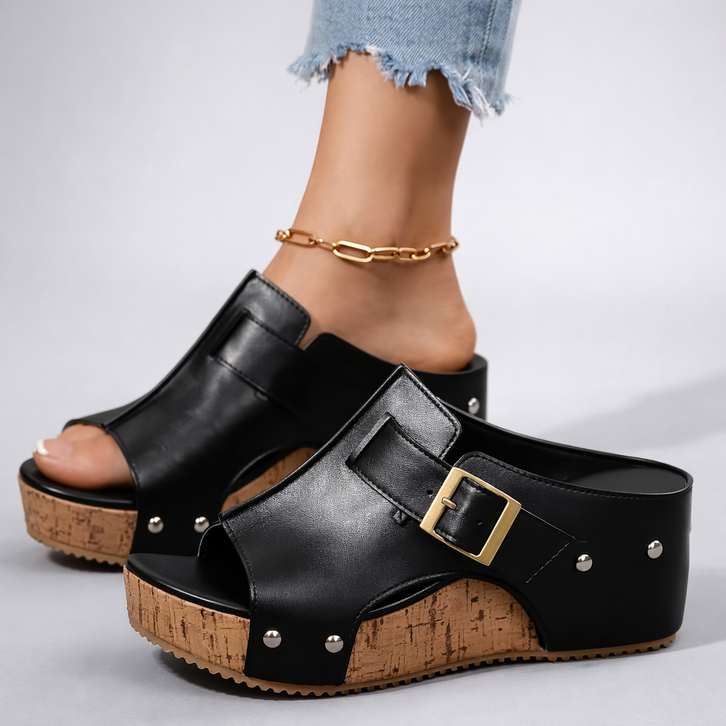 Damen Plateau-Sandalen mit Schnalle, zum Hineinschlüpfen, komfortabel