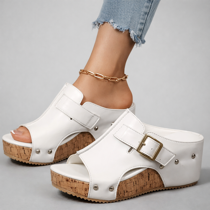 Damen Plateau-Sandalen mit Schnalle, zum Hineinschlüpfen, komfortabel