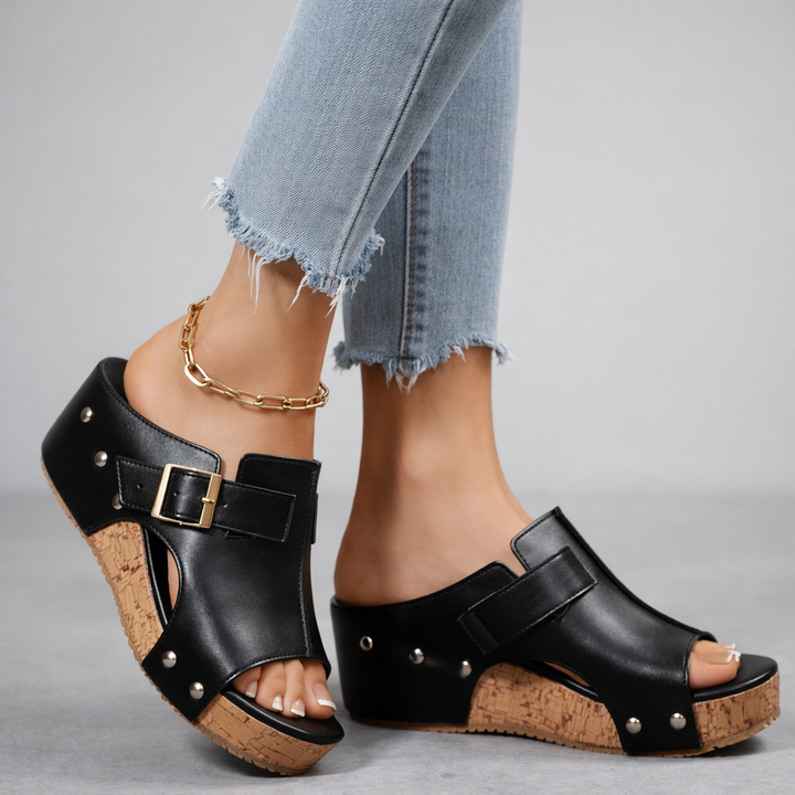 Damen Plateau-Sandalen mit Schnalle, zum Hineinschlüpfen, komfortabel