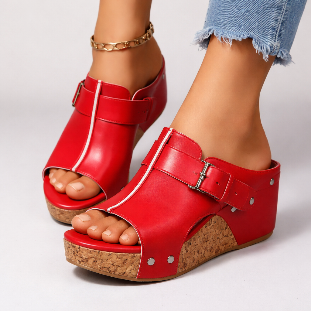 Damen Plateau-Sandalen mit Schnalle, zum Hineinschlüpfen, komfortabel