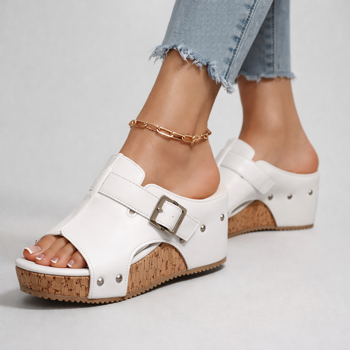 Damen Plateau-Sandalen mit Schnalle, zum Hineinschlüpfen, komfortabel