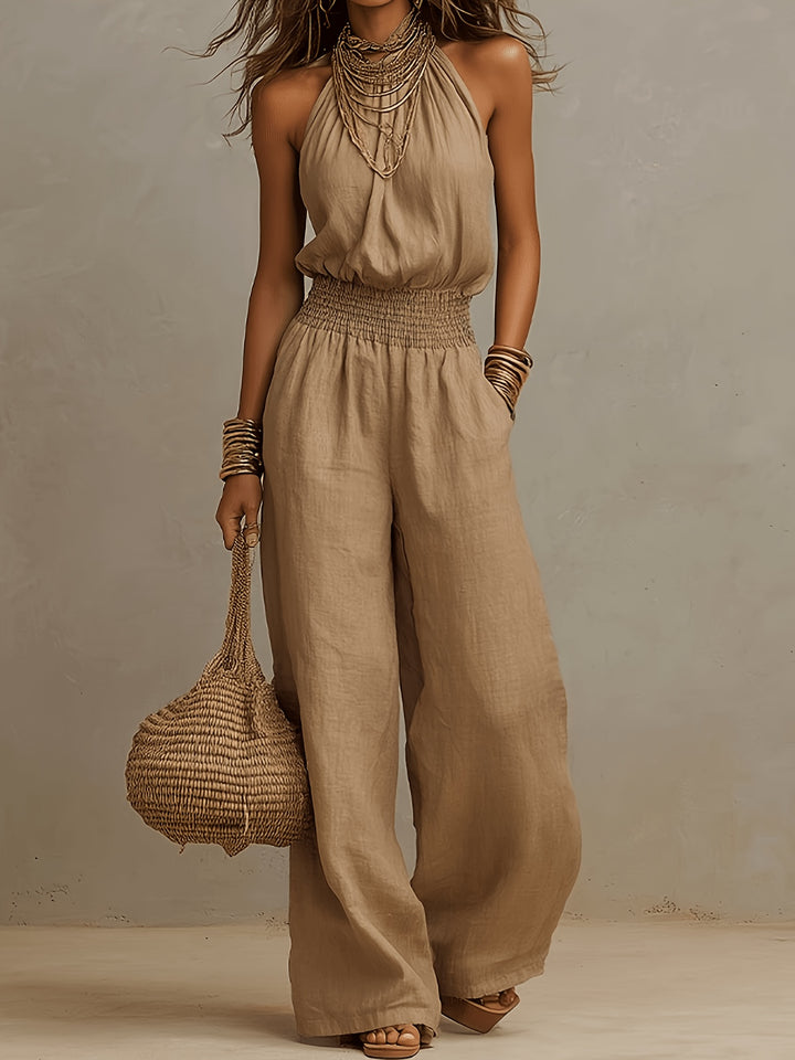 Damen Overall mit Neckholder | Weite Hosenbeine