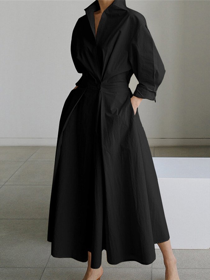 Damen Hemdblusenkleid mit langen Ärmeln | Maxi