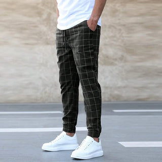 Męskie Stylowe Spodnie Jogger | W Kratę