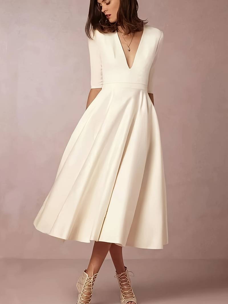 Damen Hochzeitskleid mit Langarm | Midi