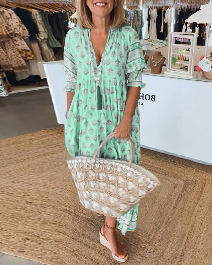 Damen Midi-Kleid mit Print | Boho