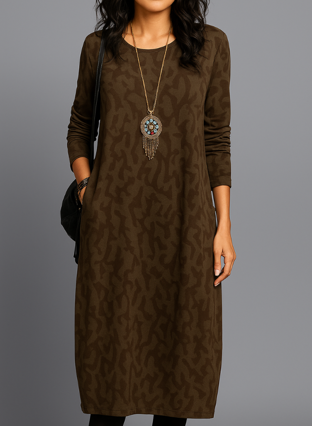 Long Midi Dress with Long Sleeves | Casual with Pockets