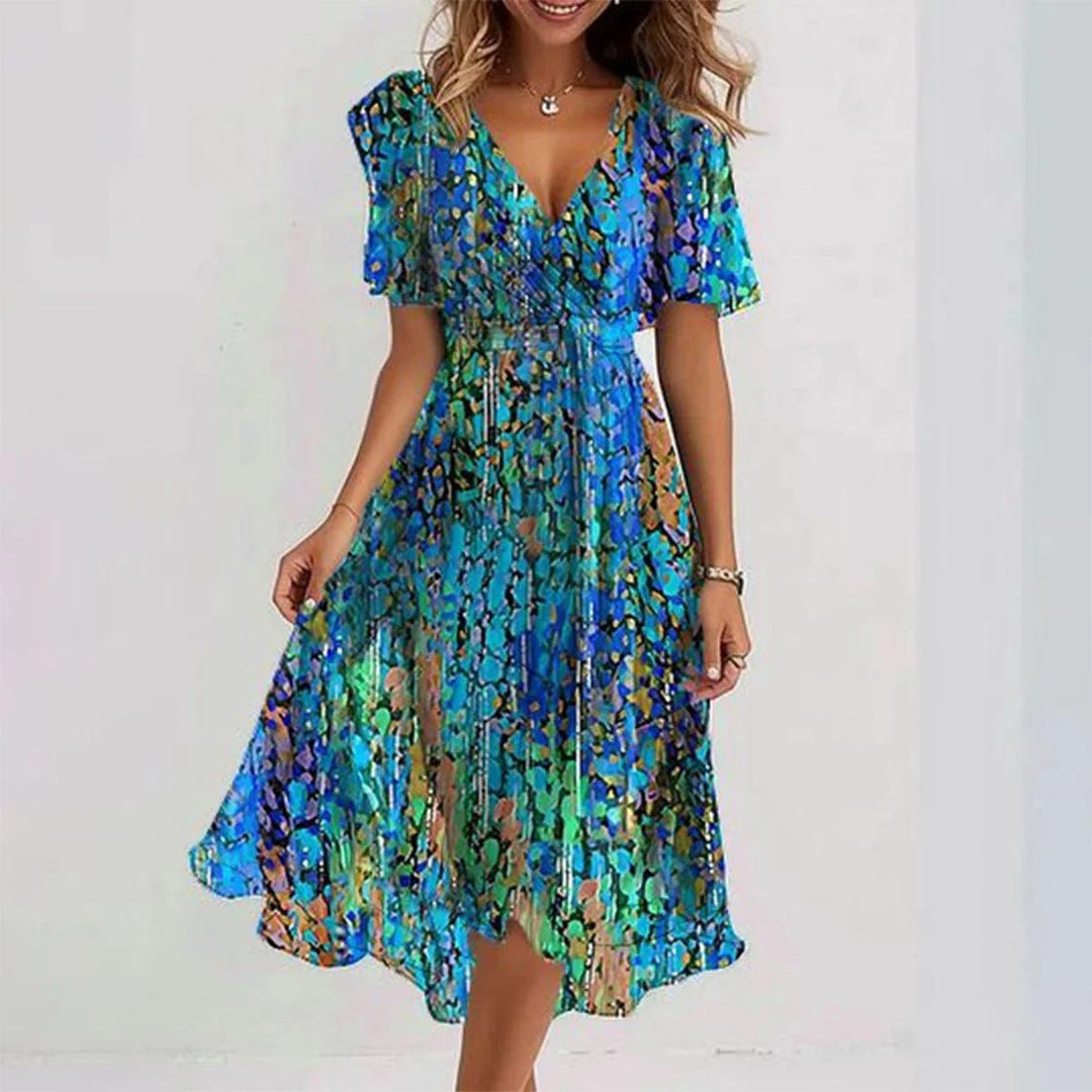 Vestido Feminino com Estampa e Decote em V | Midi