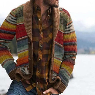 Męski wielokolorowy sweter kardigan | Styl vintage