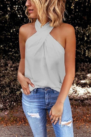 Damski Top Typu Halter Z Wywiniętym Dekoltem | Bez Rękawów