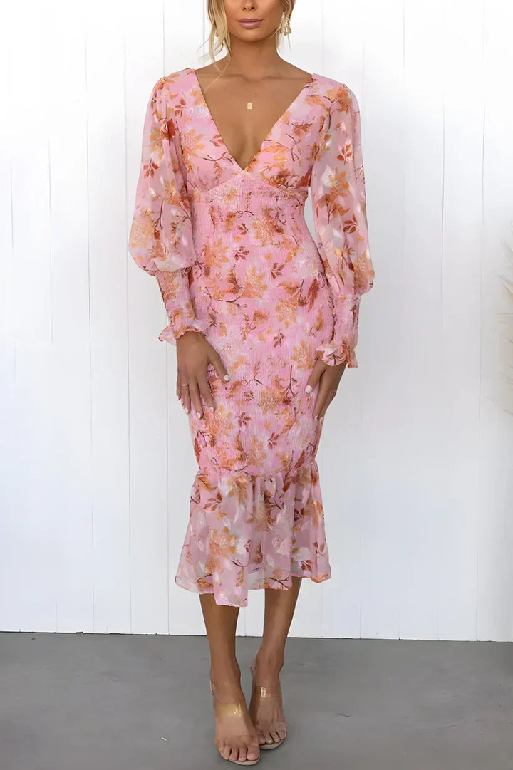Damen Cocktailkleid mit Blumenmuster | Midi