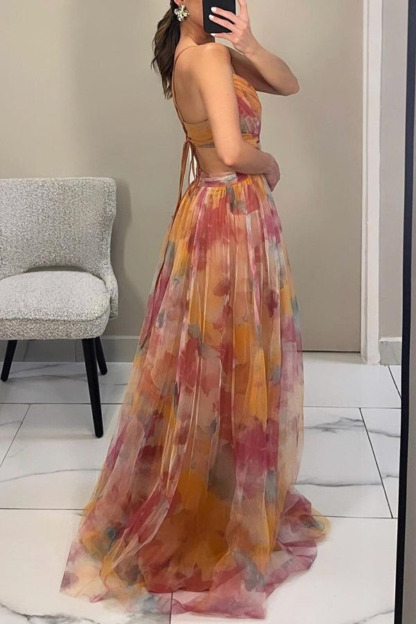 Damen Abendkleid mit Blumenmuster | Maxi