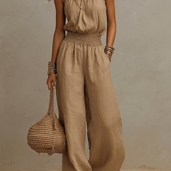 Damen Overall mit Neckholder | Weite Hosenbeine