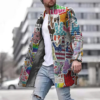 Męski Długi Płaszcz z Nadrukiem | Uliczny Styl