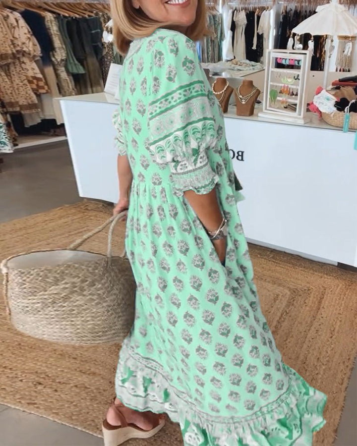 Damen Midi-Kleid mit Print | Boho