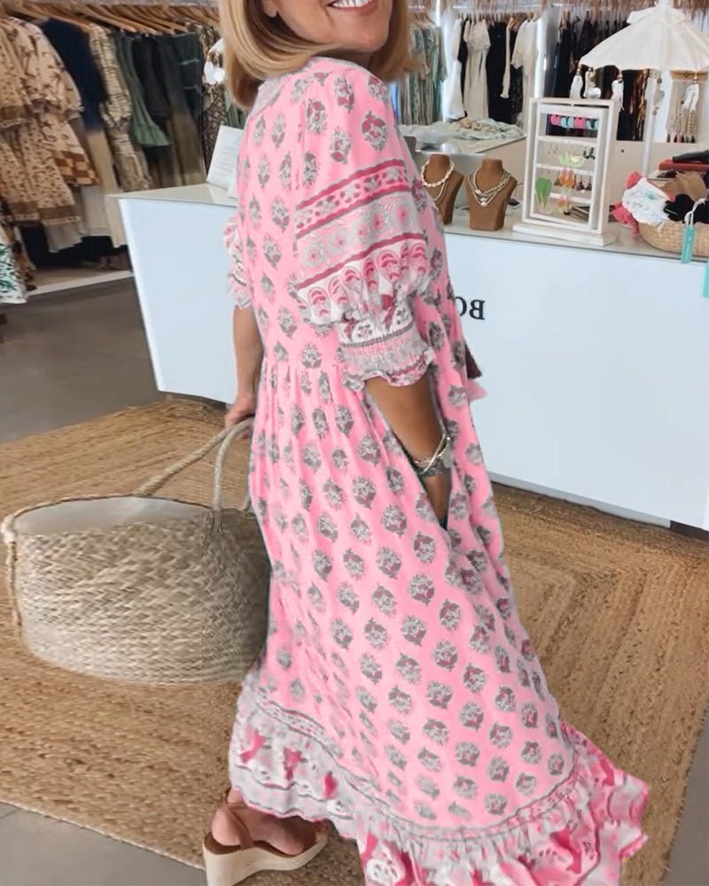 Damen Midi-Kleid mit Print | Boho