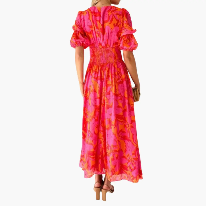Damen Kleid mit Blumenmuster und Puffärmeln | Maxi